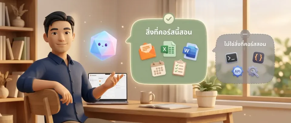ภาพประกอบคนทำงานมอบหมายงานเอกสารและเครื่องมือให้ผู้ช่วย AI