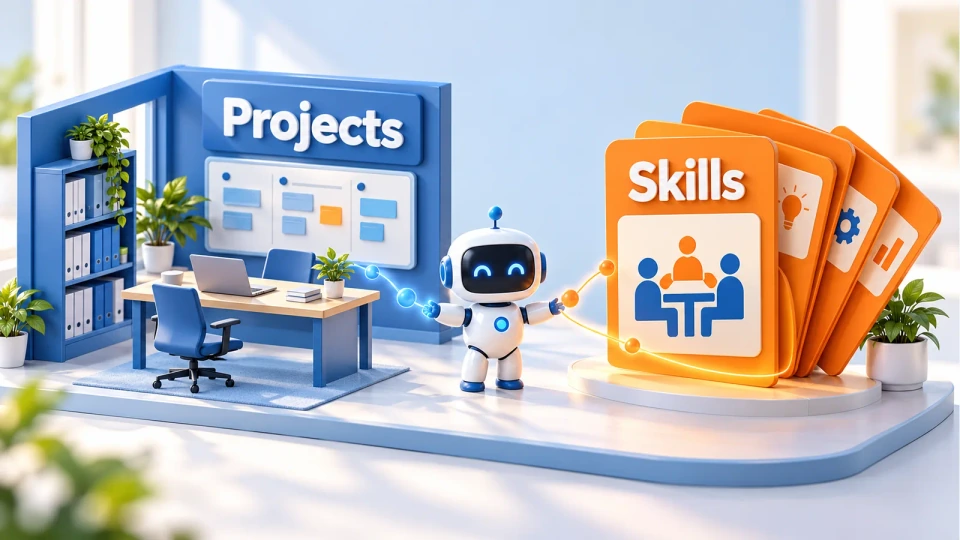 ที่เก็บวิธีทำงานใน AI 2 แบบ ห้องทำงาน Projects ใน ChatGPT และ Claude กับการ์ดคำสั่ง Skills ใน Gemini และ Claude